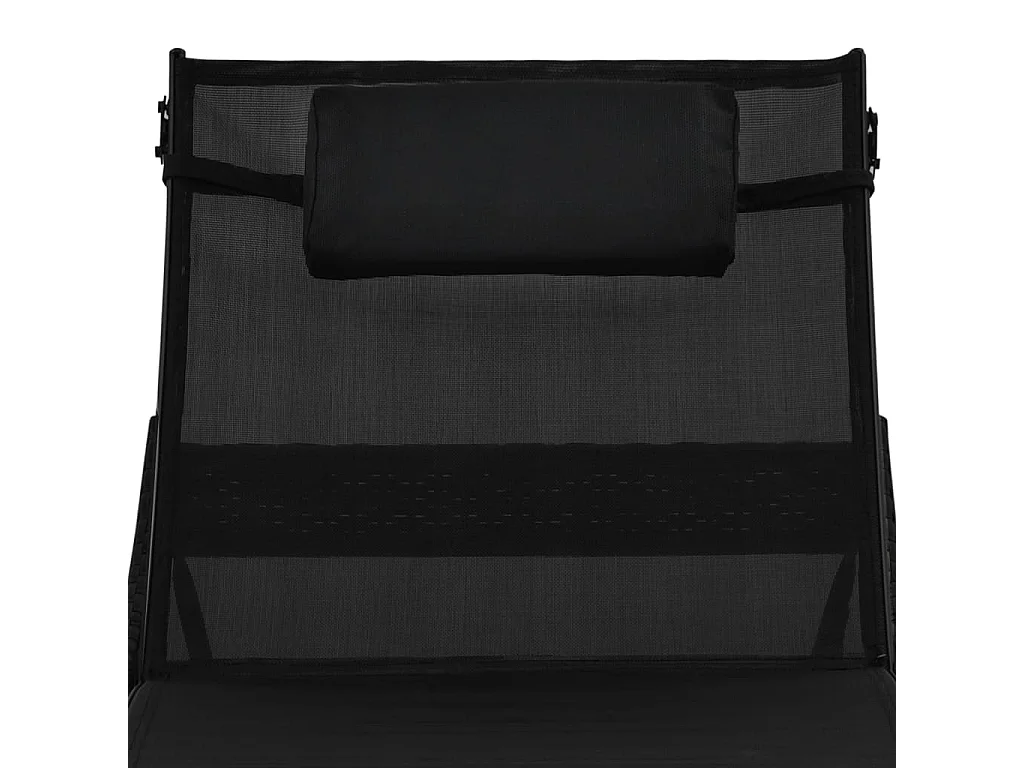 Chaises longues 2 pcs et table Résine tressée et textilène Noir