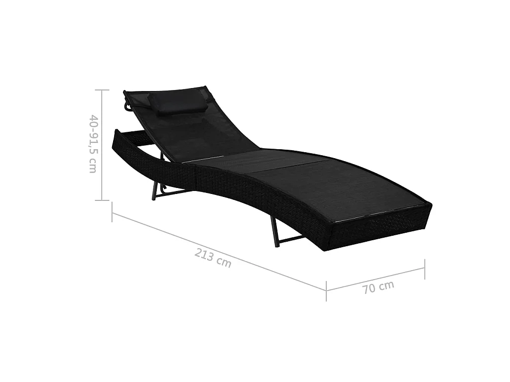 Chaises longues 2 pcs et table Résine tressée et textilène Noir