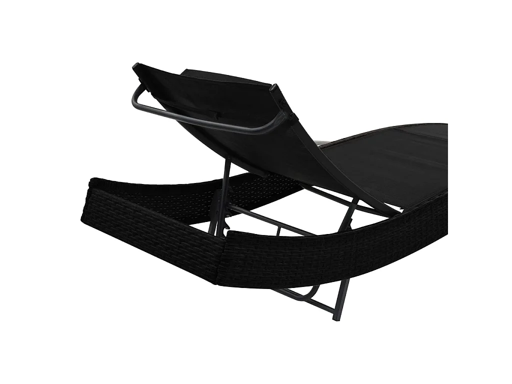 Chaises longues 2 pcs et table Résine tressée et textilène Noir