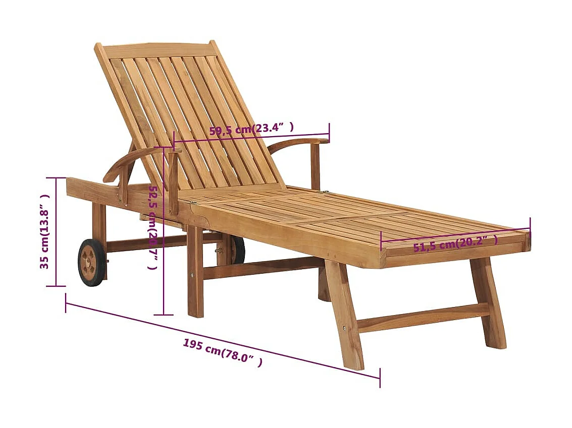 Chaise longue Bois de teck solide