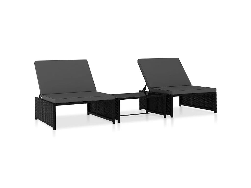 2 poltrone lounge con tavolo in resina intrecciata nera