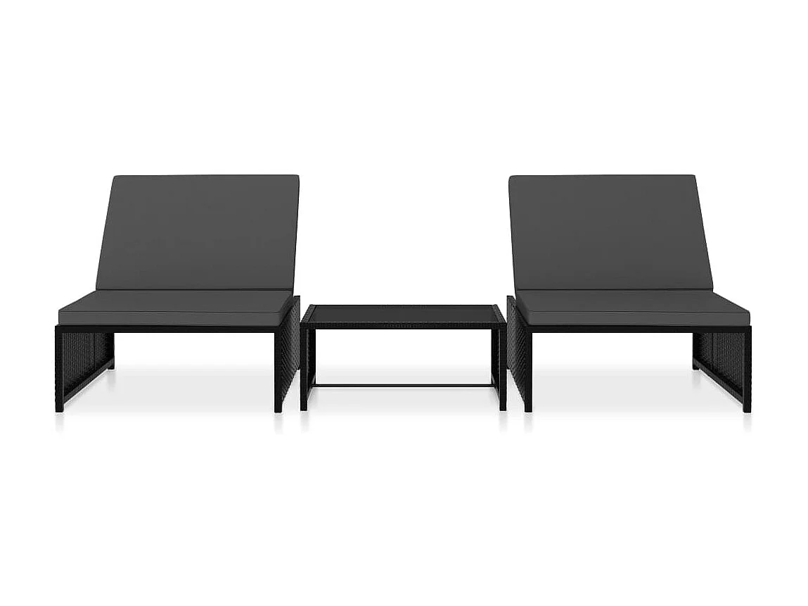 2 poltrone lounge con tavolo in resina intrecciata nera