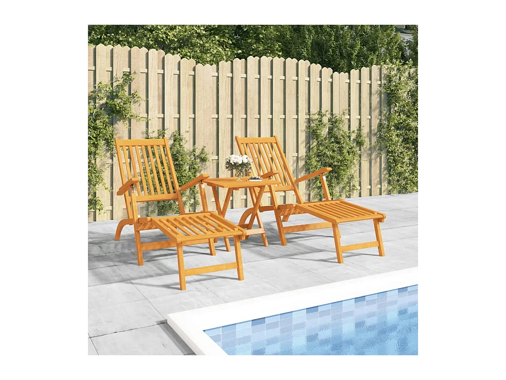 Chaise longue d'extérieur avec repose-pieds 2 pcs Acacia solide