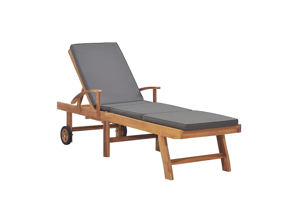 Chaise longue avec coussin Bois de teck solide Gris foncé