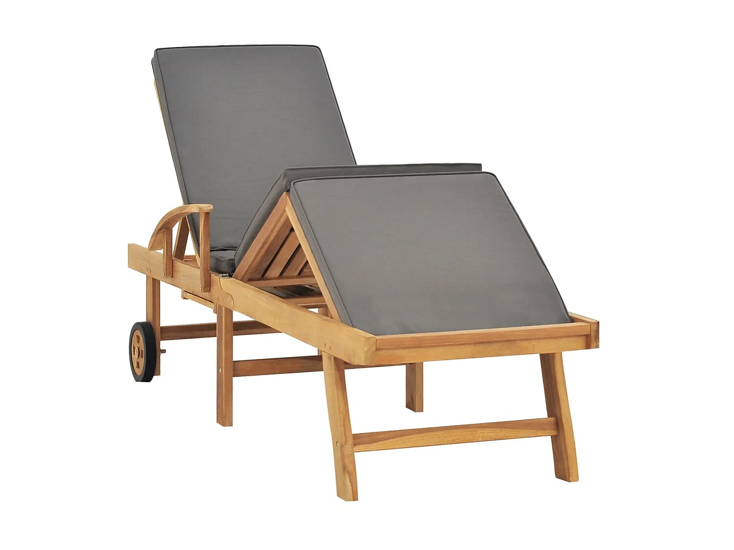 Chaise longue avec coussin Bois de teck solide Gris foncé