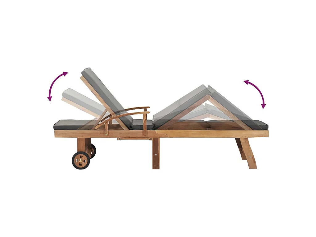 Chaise longue avec coussin Bois de teck solide Gris foncé