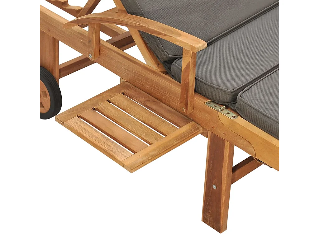 Chaise longue avec coussin Bois de teck solide Gris foncé