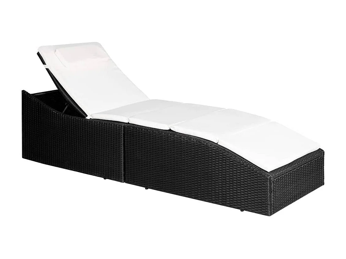 Chaise longue avec coussin Résine tressée Noir