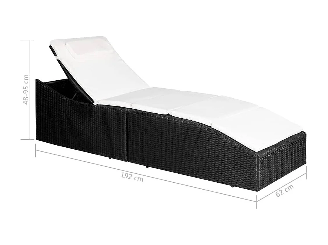 Chaise longue avec coussin Résine tressée Noir