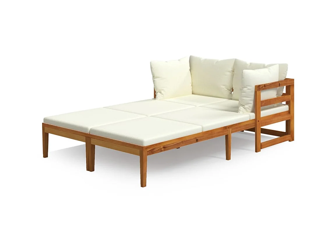 Chaises longues avec coussins blanc crème 2 pcs Acacia solide