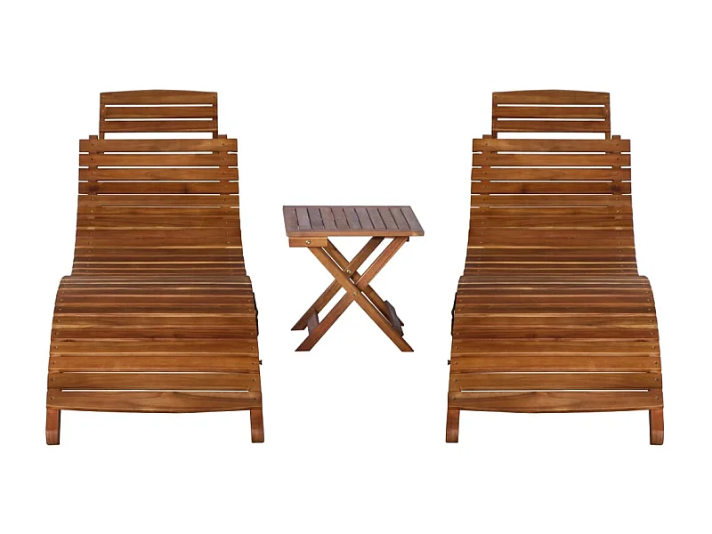 Chaise longue avec table à thé 3 pcs Bois d'acacia massif