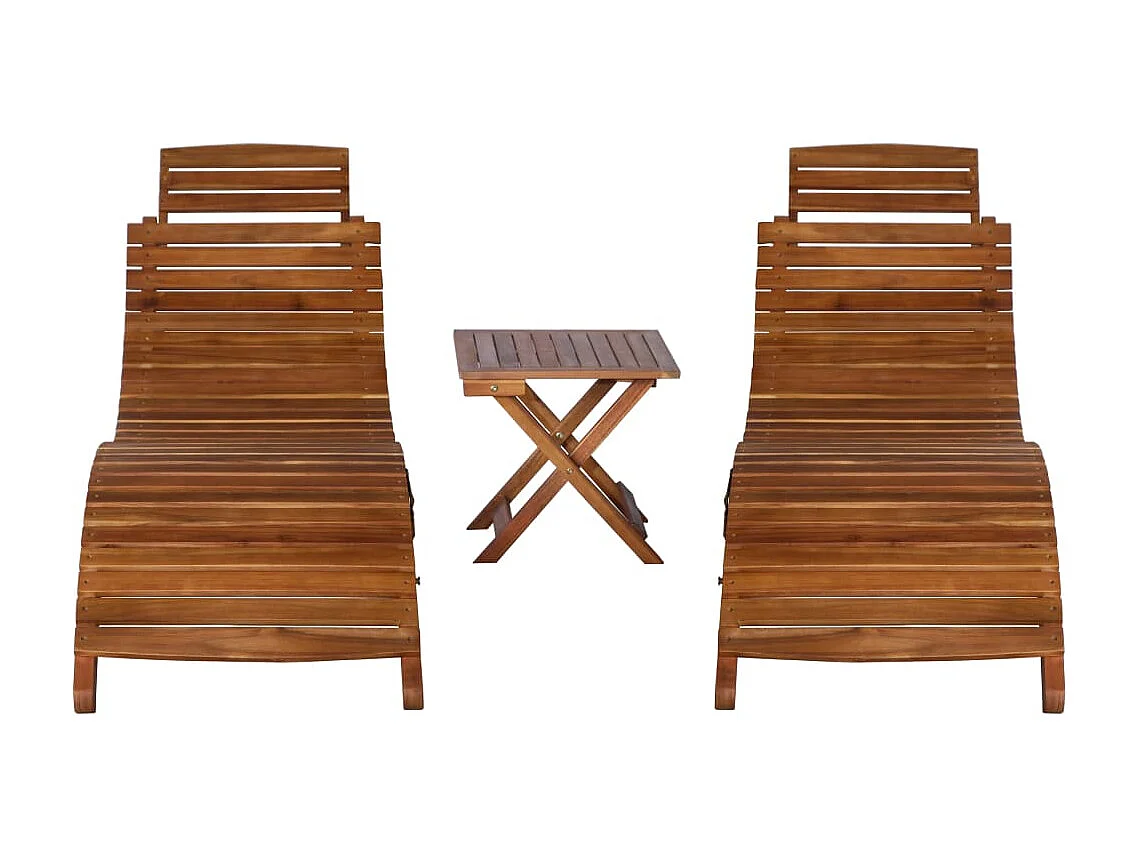 Chaise longue avec table à thé 3 pcs Bois d'acacia massif