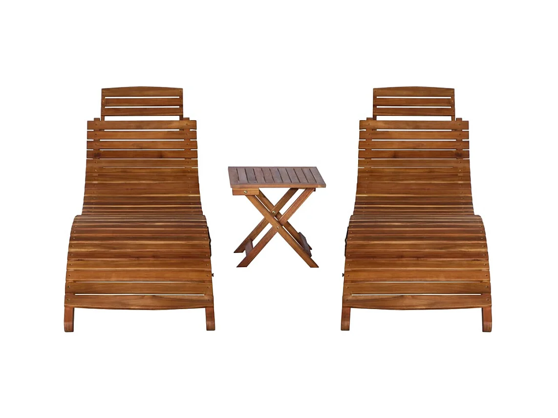 Chaise longue avec table à thé 3 pcs Bois d'acacia massif