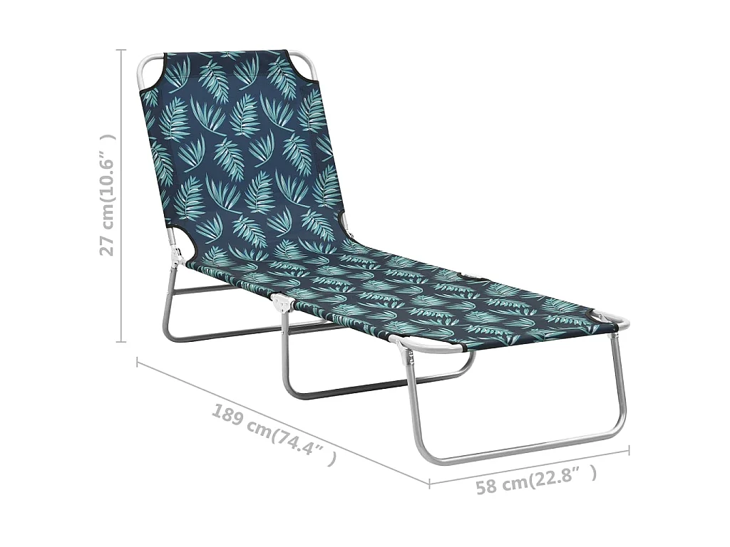 Chaise longue pliable Acier et tissu Motif de feuilles