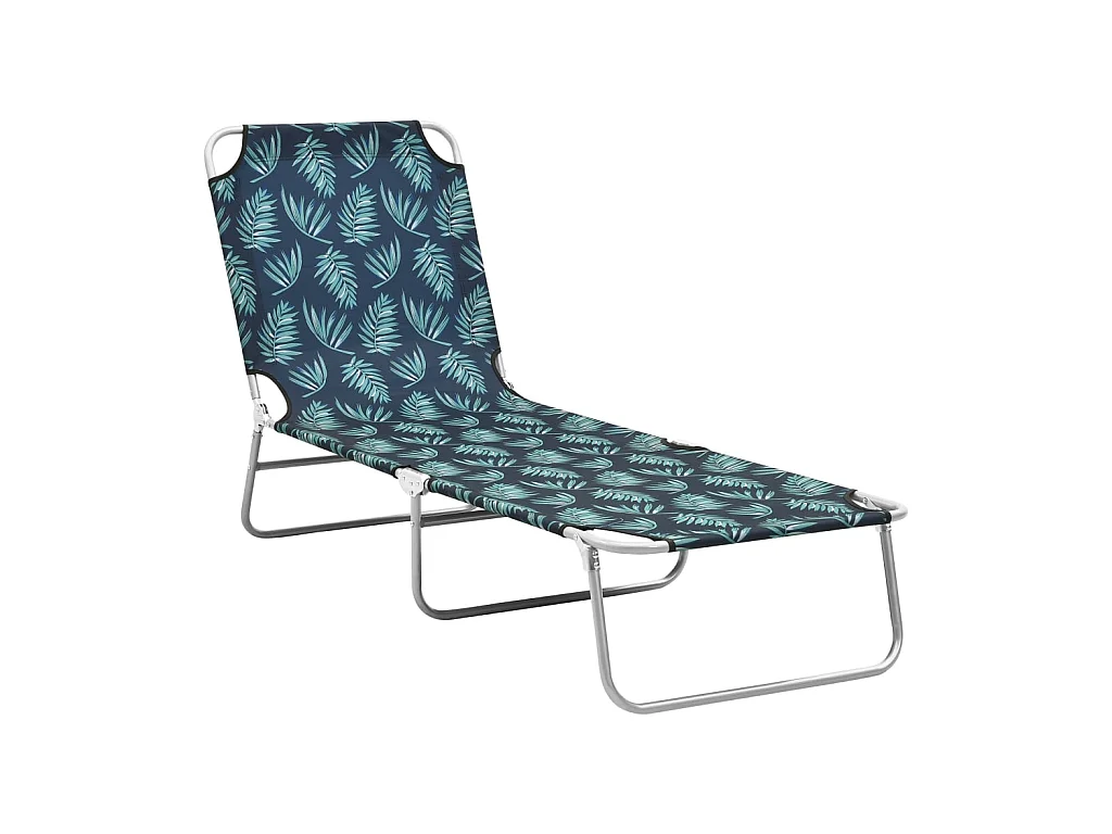Chaise longue pliable Acier et tissu Motif de feuilles