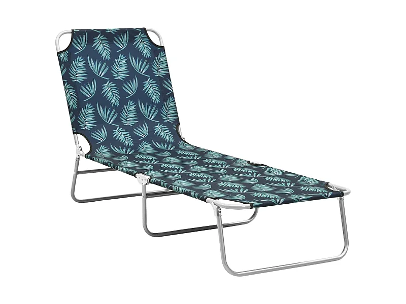 Chaise longue pliable Acier et tissu Motif de feuilles