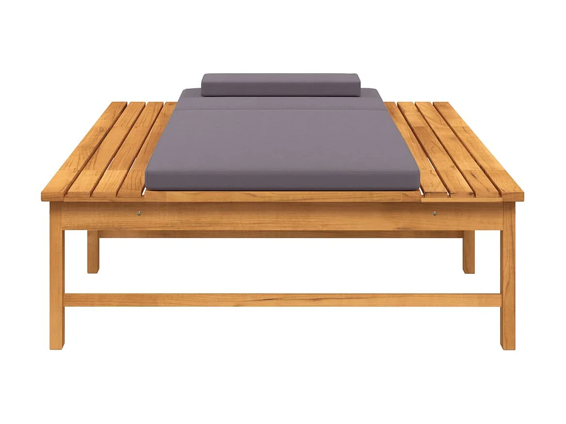 Chaise longue et coussin/oreiller gris foncé bois massif acacia
