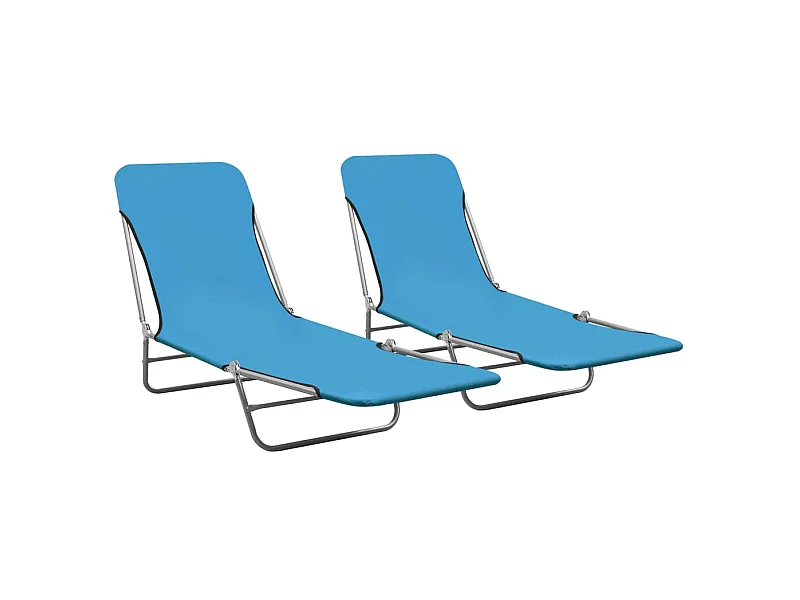 Chaises longues pliables 2 pcs Acier et tissu Bleu