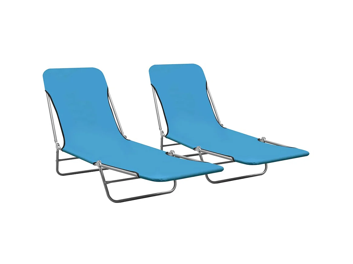 Chaises longues pliables 2 pcs Acier et tissu Bleu
