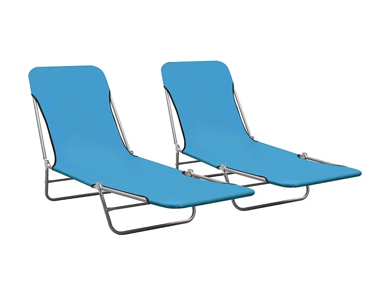 Chaises longues pliables 2 pcs Acier et tissu Bleu