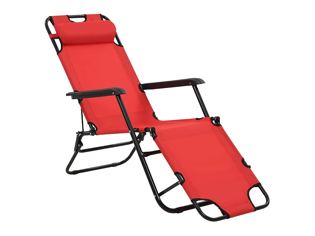Chaises longues pliables 2 pcs avec repose-pied Acier Rouge