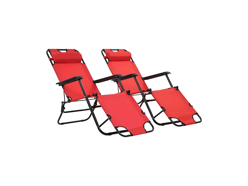 Chaises longues pliables 2 pcs avec repose-pied Acier Rouge
