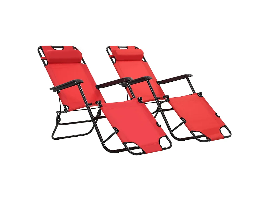 Chaises longues pliables 2 pcs avec repose-pied Acier Rouge