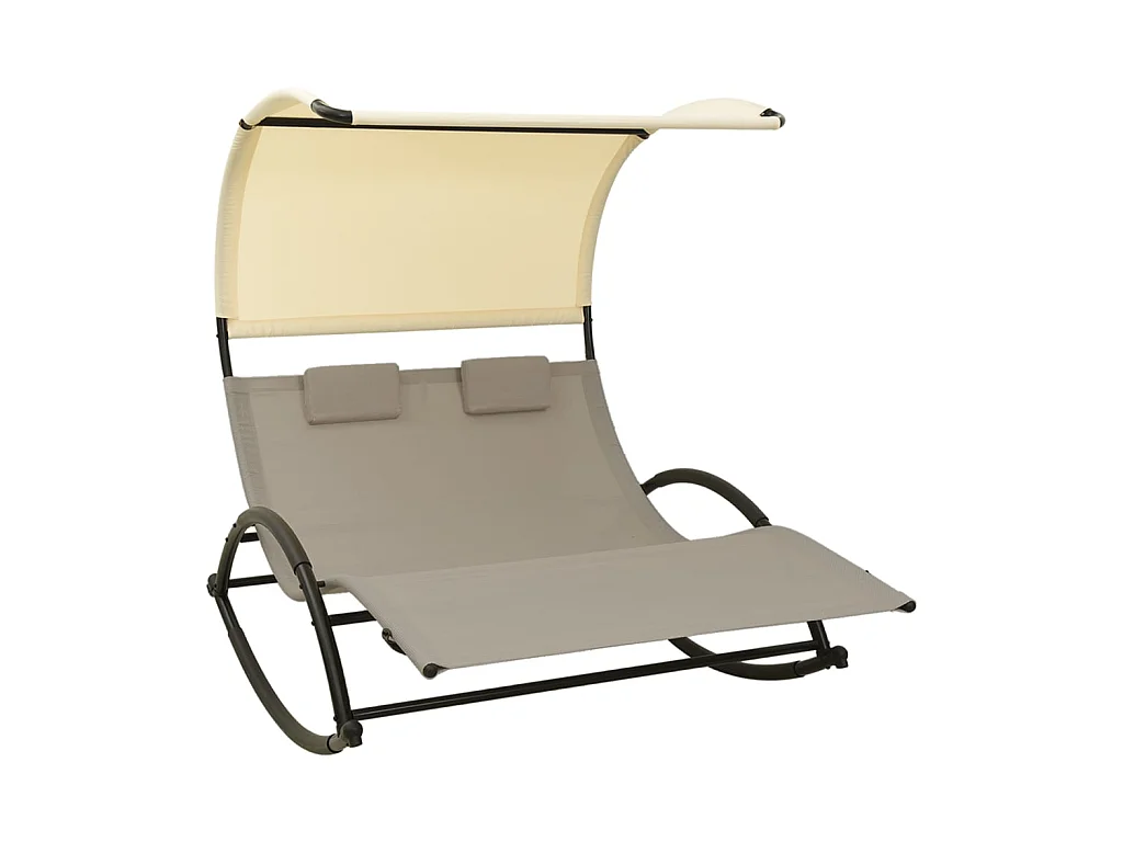 Chaise longue double avec auvent Textilène Taupe et crème