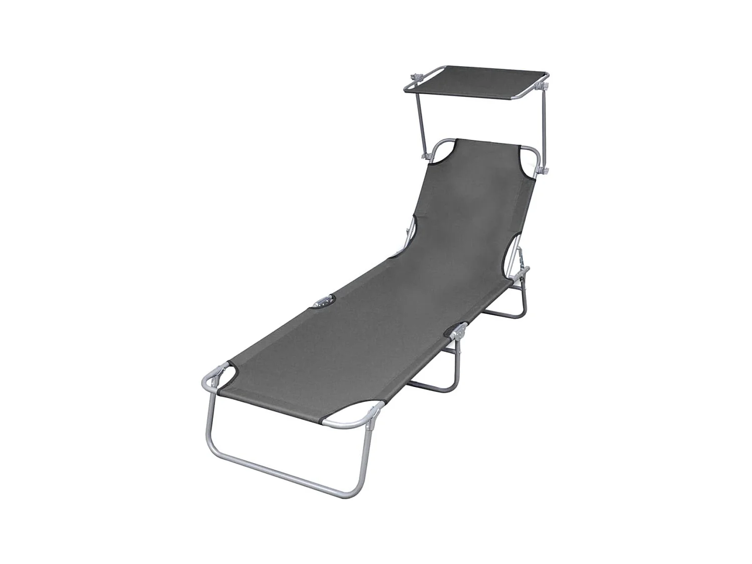 Chaise longue pliable avec auvent Acier Gris