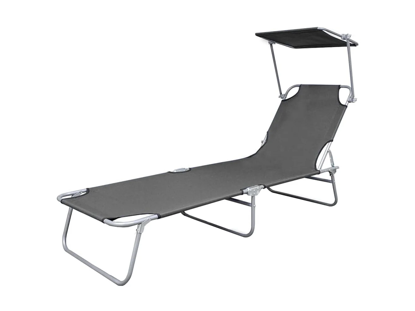 Chaise longue pliable avec auvent Acier Gris