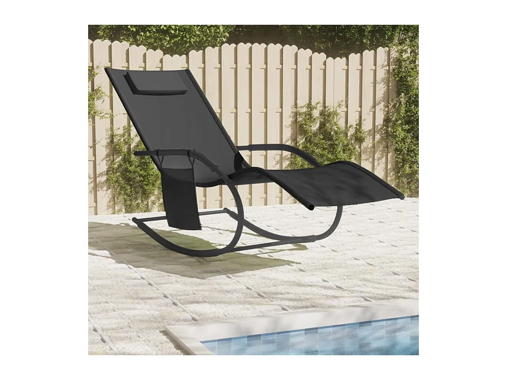 Chaise longue à bascule Noir Acier et textilène