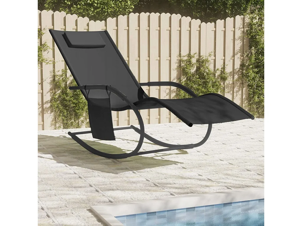 Chaise longue à bascule Noir Acier et textilène