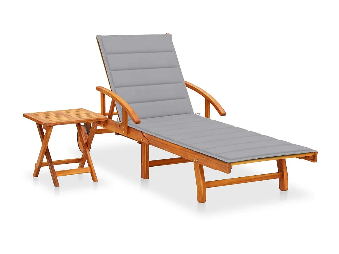 Espreguiçadeira de jardim com mesa e almofada Madeira de acácia