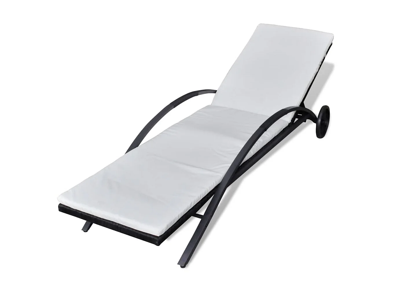 Chaise longue avec coussin et roues Résine tressée Noir