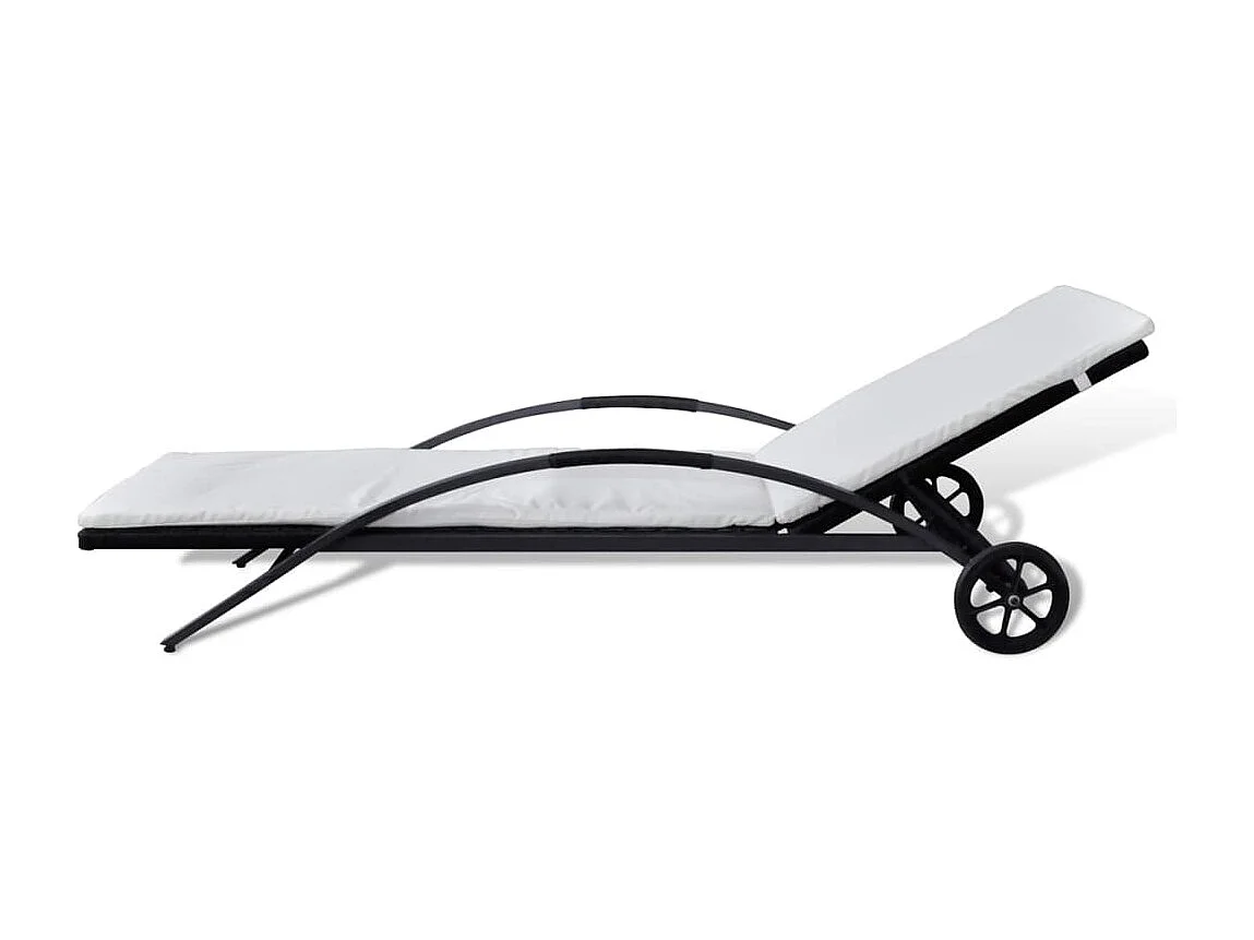 Chaise longue avec coussin et roues Résine tressée Noir