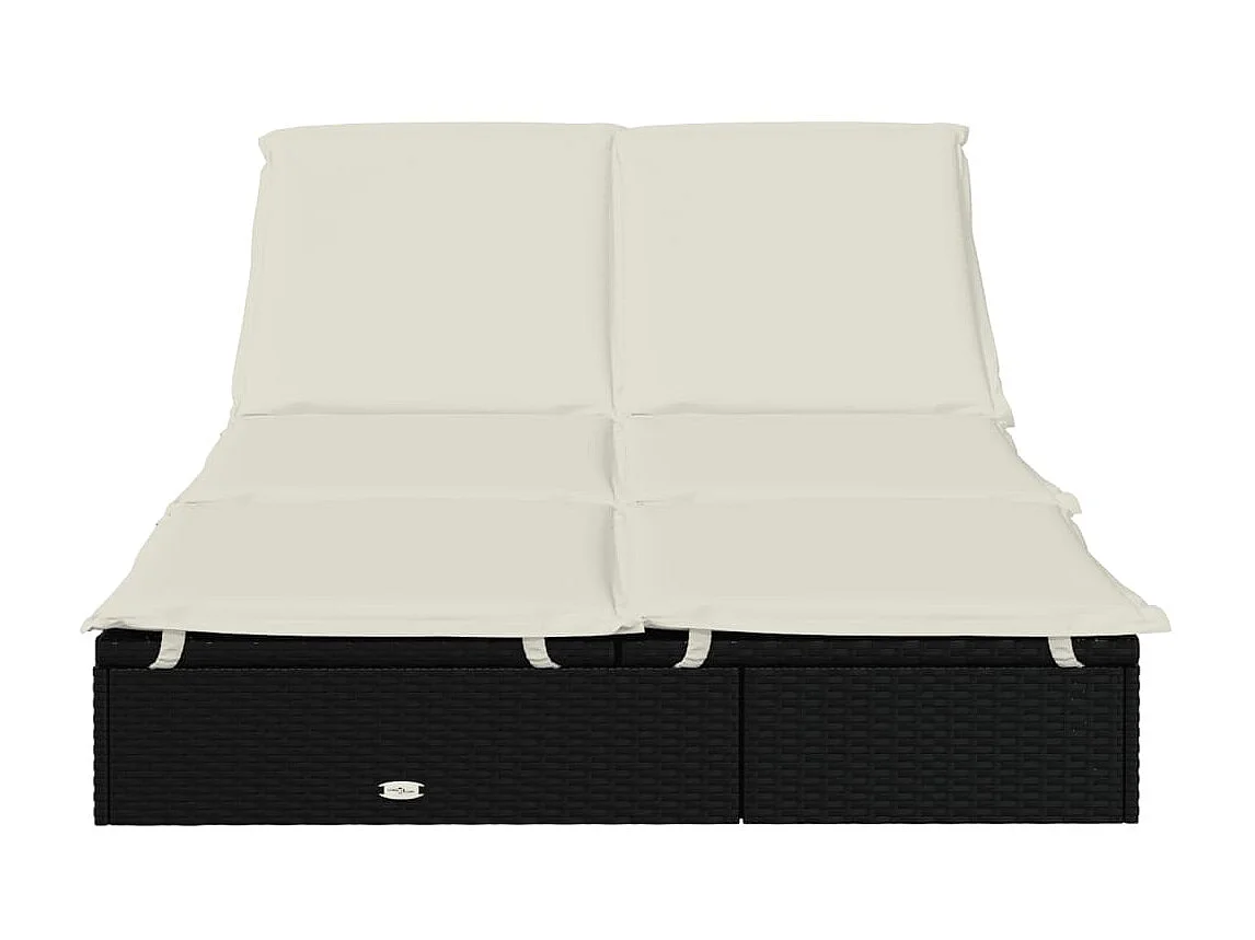 Espreguiçadeira de 2 lugares com almofadas de resina tecida preta