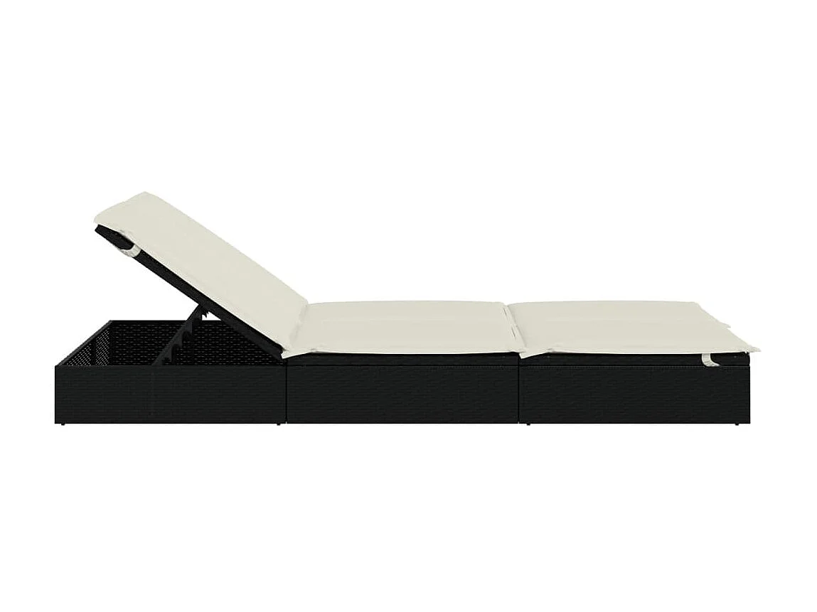 Espreguiçadeira de 2 lugares com almofadas de resina tecida preta