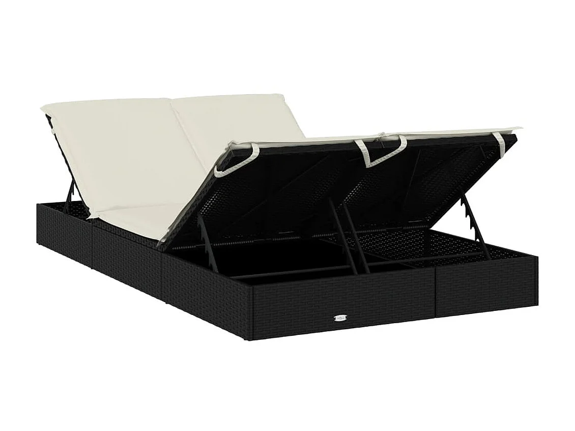 Espreguiçadeira de 2 lugares com almofadas de resina tecida preta