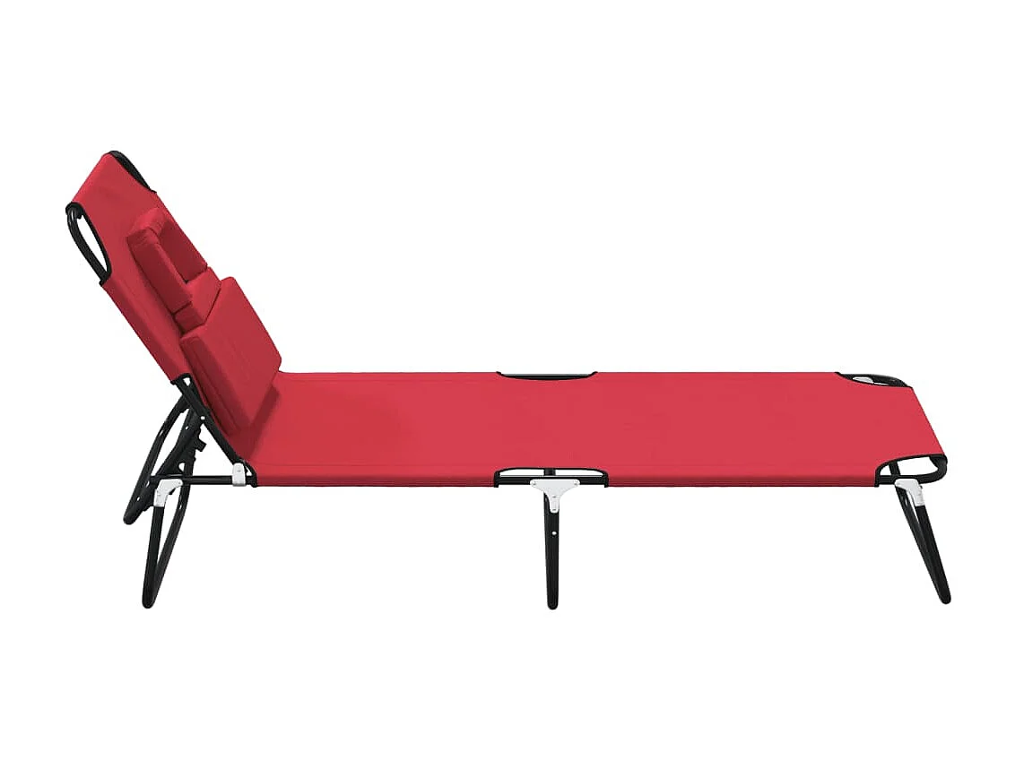 Chaise longue pliante rouge tissu oxford acier enduit de poudre