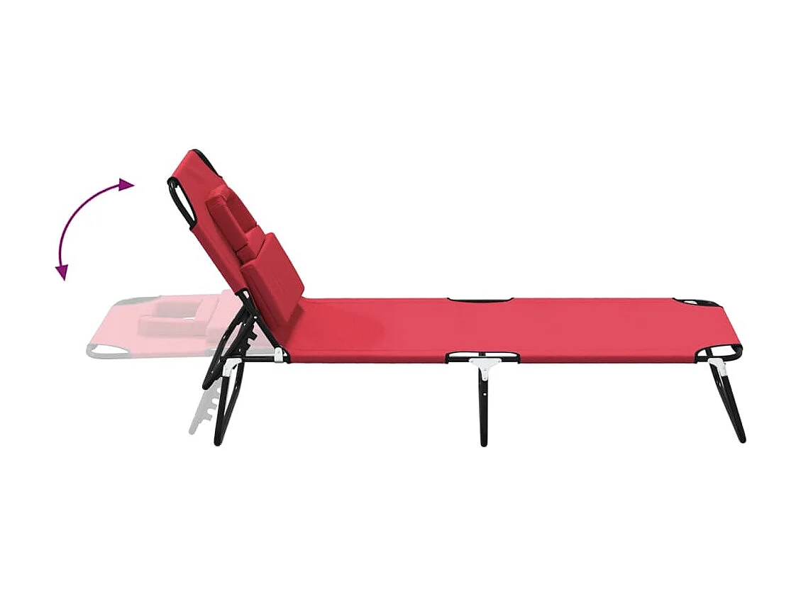 Chaise longue pliante rouge tissu oxford acier enduit de poudre