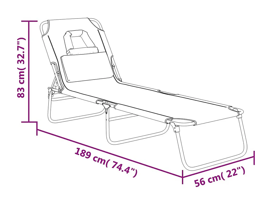 Chaise longue pliante rouge tissu oxford acier enduit de poudre