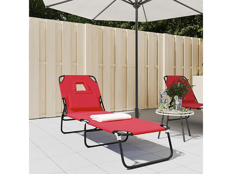 Rode opvouwbare loungestoel oxford stof gepoedercoat staal