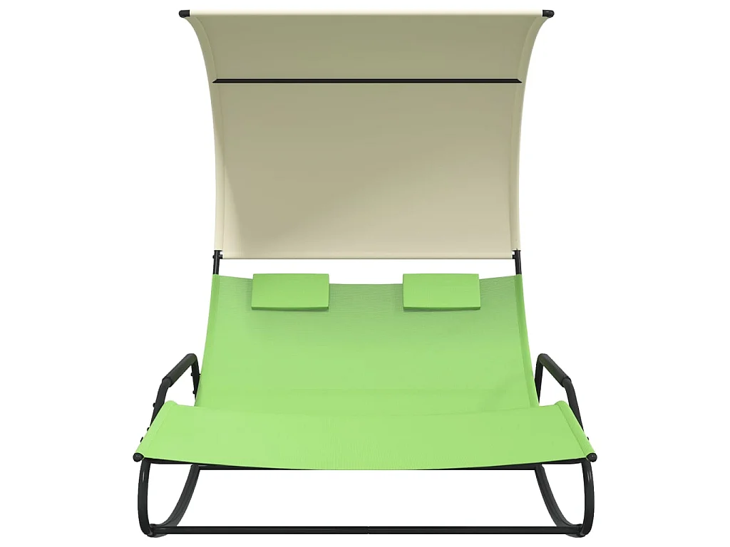 Chaise longue double à bascule avec auvent Vert et crème
