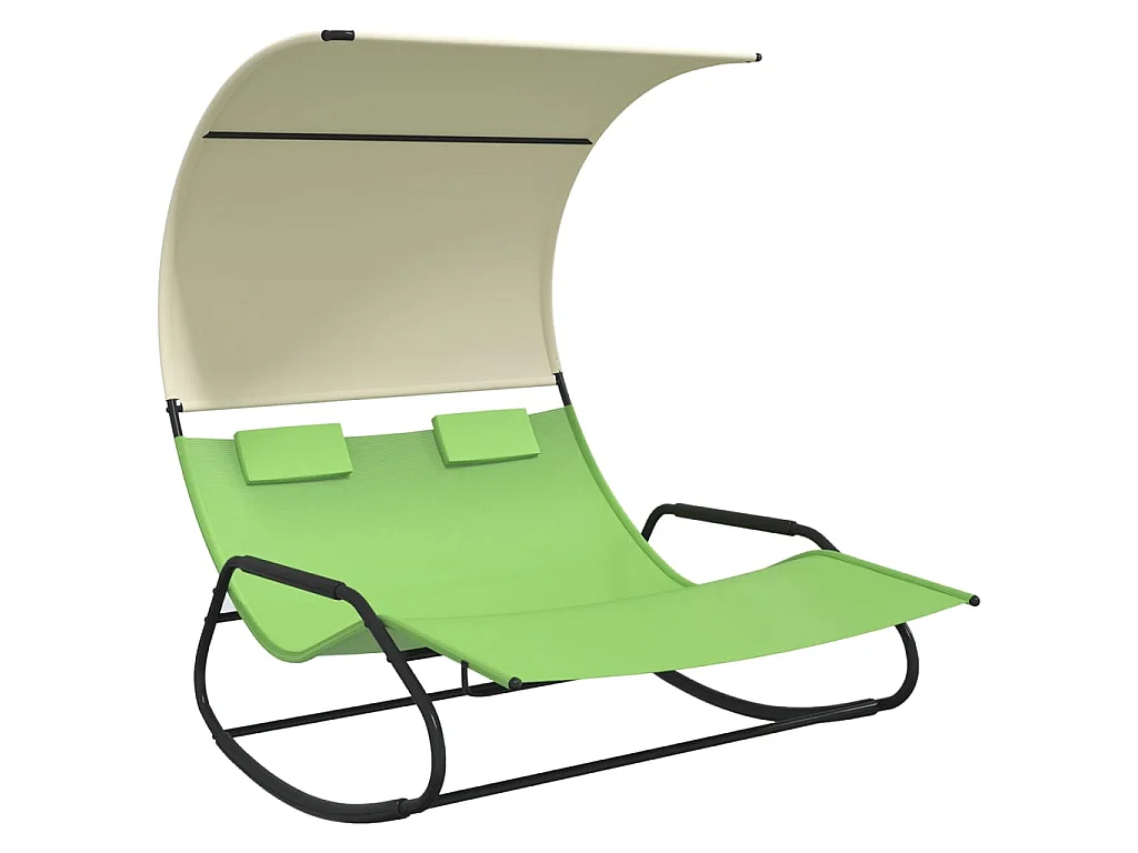 Chaise longue double à bascule avec auvent Vert et crème