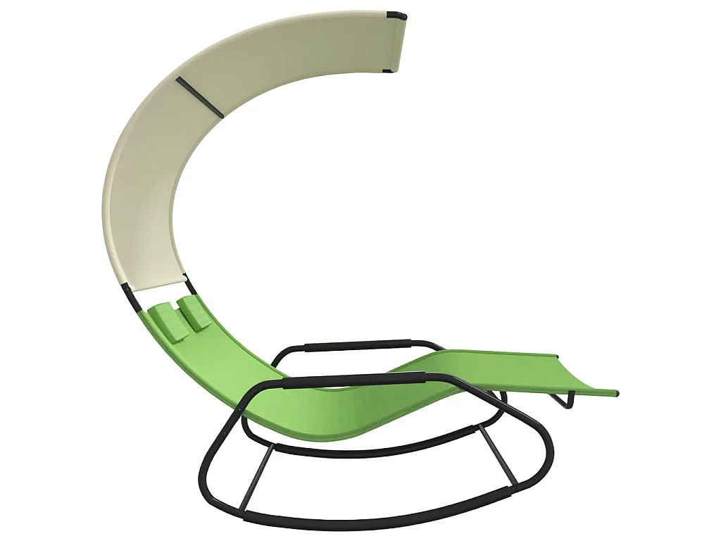 Chaise longue double à bascule avec auvent Vert et crème