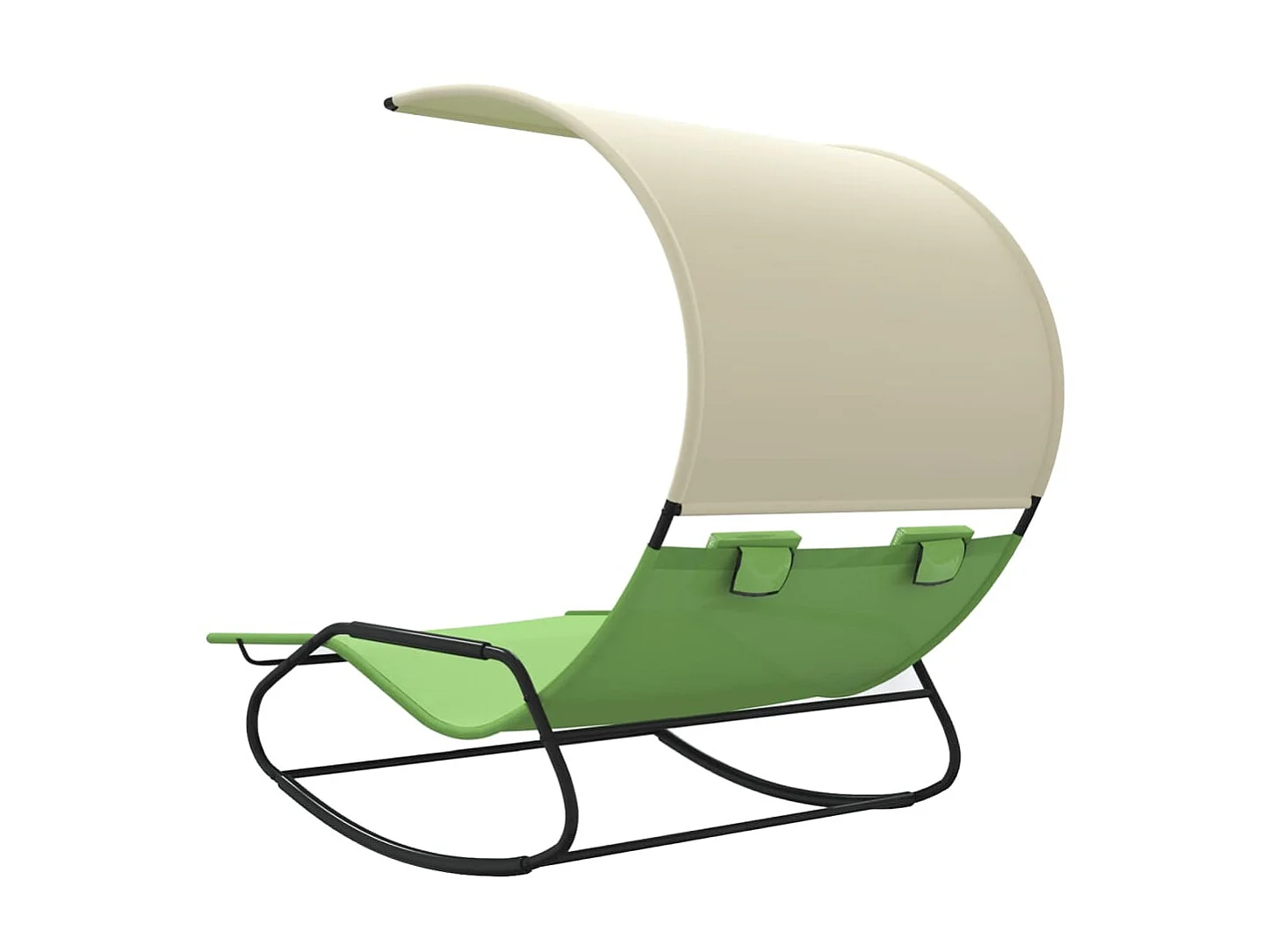 Chaise longue double à bascule avec auvent Vert et crème