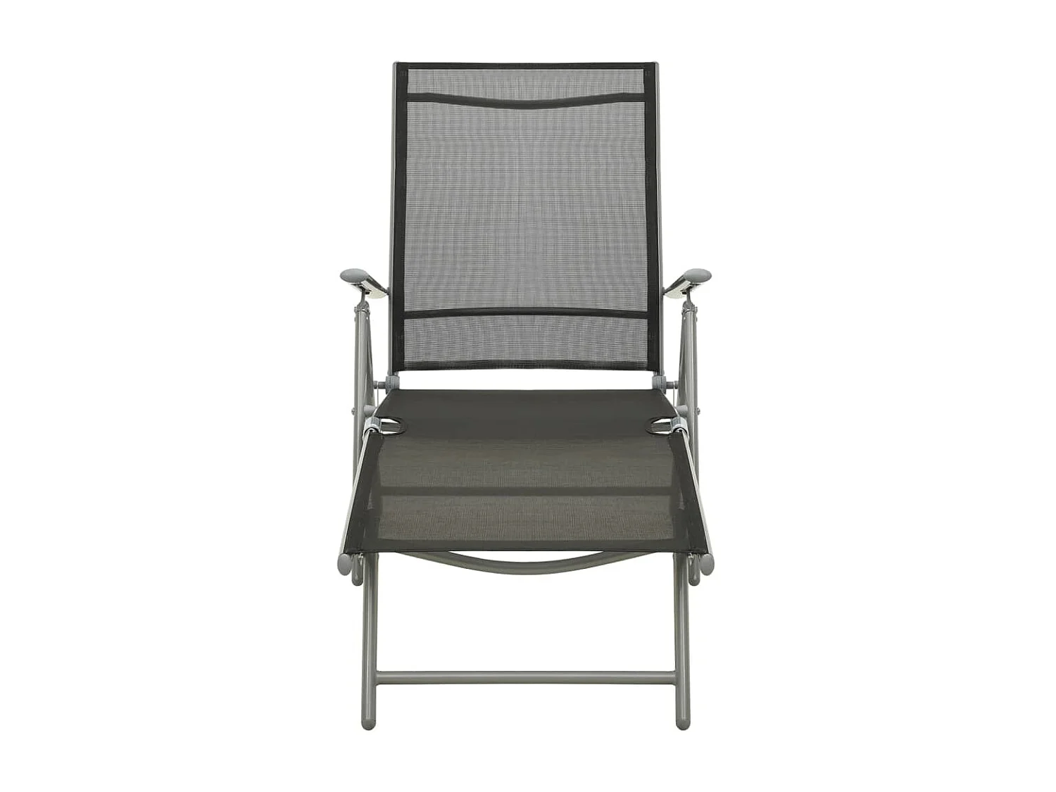 Poltrona dobrável em têxtil e alumínio preto e prateado