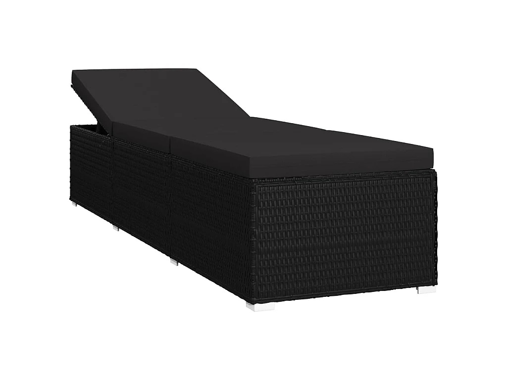 Chaise longue avec coussin Résine tressée Noir