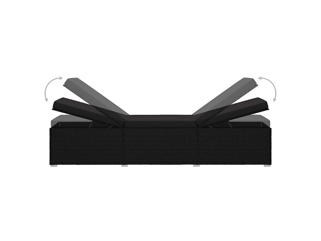 Chaise longue avec coussin Résine tressée Noir