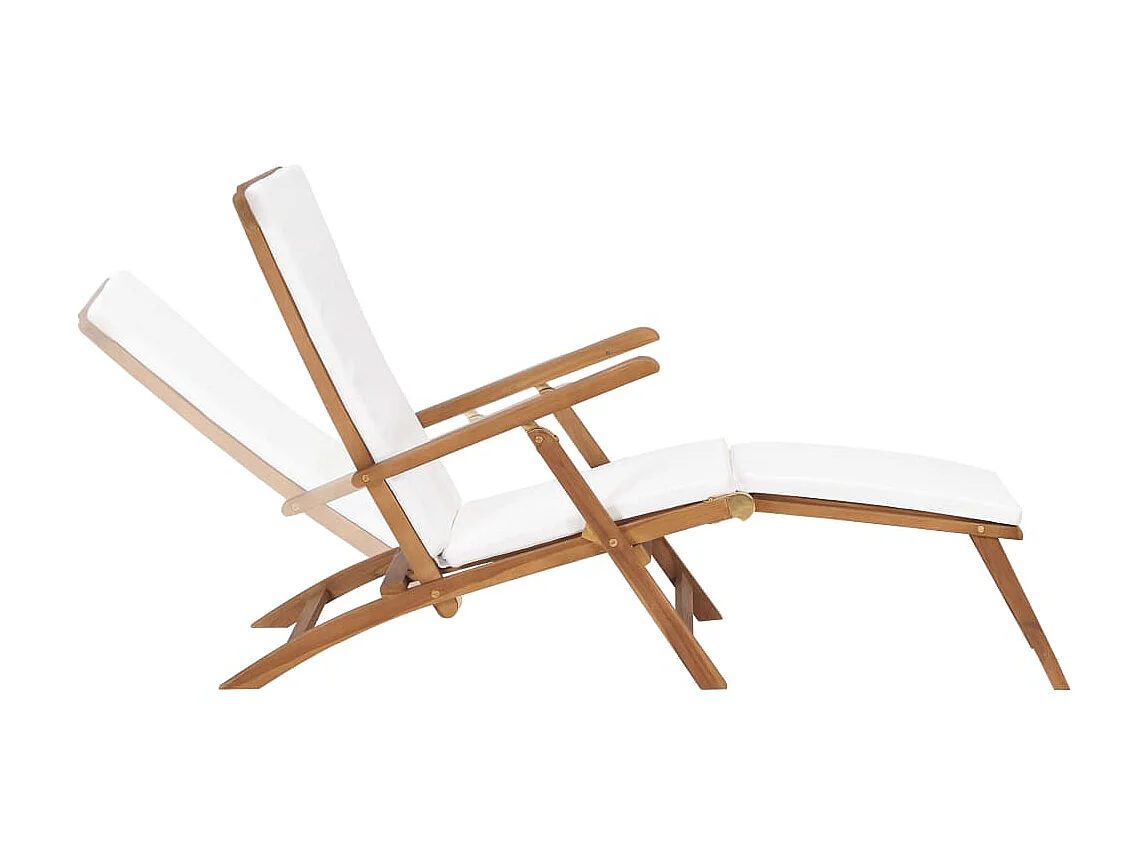 Poltrona lounge con cuscino Bianco crema Legno massello di teak